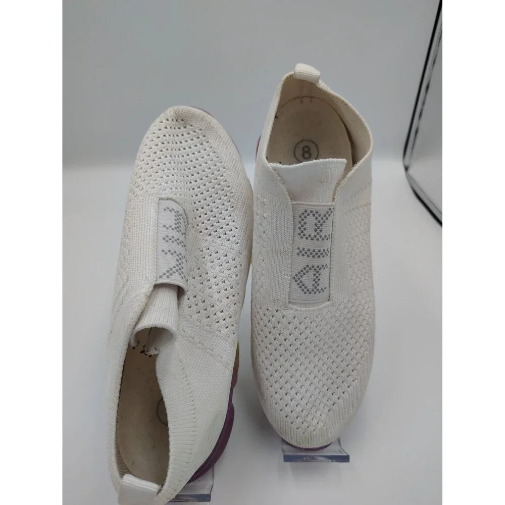 2 Pairs Neon Green & White Slip-On Mesh Sneakers With Transparent Soles Size 8 B - Picture 4 of 6